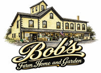 Illustration of a rustic yellow farmhouse with a sign reading “Triple Crown.” Below, stylized text reads “Bob's Farm, Home and Garden.” An inviting atmosphere.
